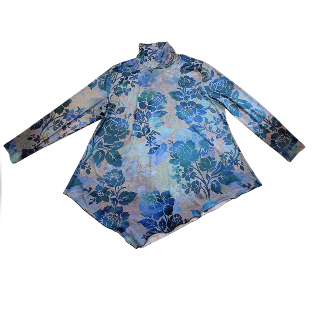 Unbranded - Gray, Green, and Blue Floral Print Shirt - Size 3XL